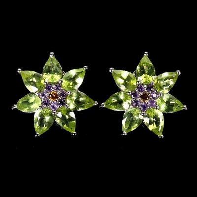 925 Sterling Silver Earrings Pear Peridot Amethyst Sapphire Gemstone Jewelry - Image 1 of 4