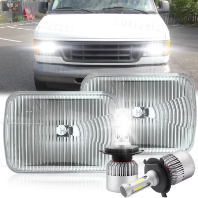Pair 7X6" 5X7" LED Headlights H4 Fit For Ford E-100 E-150 E-250 E-350 Econoline - Image 1 of 4