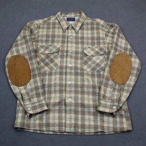 Vintage Pendleton Shirt Mens Large Brown Wool Elbow Patch 70s Board Flannel - Picture 1 of 11