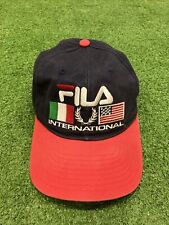 Vintage FILA International Red Navy Hat Strap Back USA Italy Flags Cap