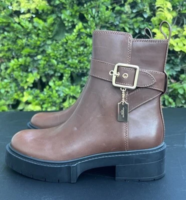 COACH Botín de Cuero Lacey Sillín Oscuro, Talla 6.5 M, NUEVAS Botas Marrón Dorado $250 Foto 1 de 4