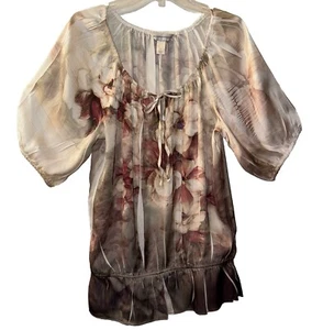Top Christopher & Banks stravagante raso maniche a sbuffo Fairycore floreale taglia L - Foto 1 di 13