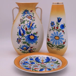 Lubiana Polen Happy Sixties Set Amphora H 30 cm Vase H 30 cm Teller ø 25,6 cm - Bild 1 von 18