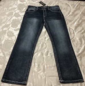 Pantalones de mezclilla True Luck azules para hombre 34X32 Bootcut clásicos elásticos nuevos con etiquetas Dark Blast - Imagen 1 de 6