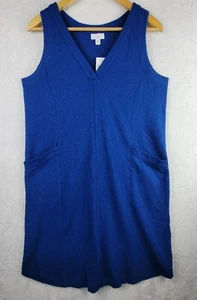 J Jill Dress Sheath Knit Sz M Blue Knee V Neck Sleeveless Pocket Beach Bohemian - Picture 1 of 6