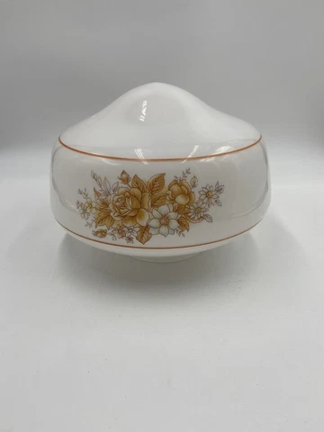Vintage 1970s Glass Painted Floral Ceiling Light Fixture Cover Cover