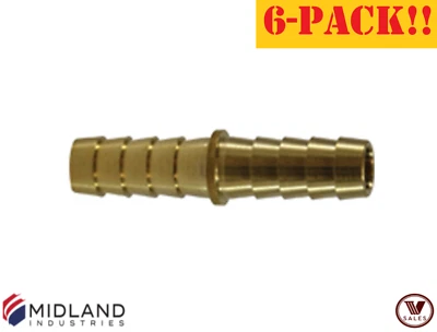 6-PACK!! NEW! Midland Metals 32093 Brass Hose Mender Splicer1/4"Barbx1/4"Barb - Image 1 of 4