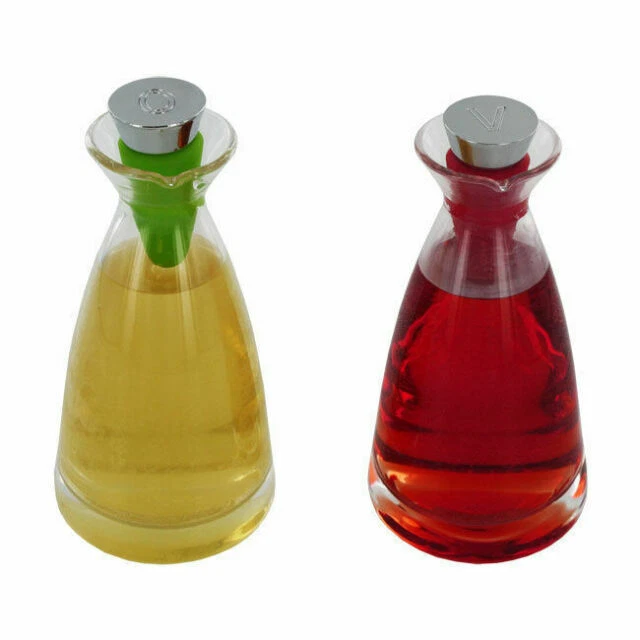 Essentials Hand Blown Glass Oil & Vinegar Set Stainless Steel / Silicone Stoppe