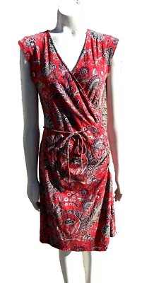 Ralph Lauren Dress Faux Wrap Red Floral Sleeveless Belt Size Petite Small - Image 1 of 4