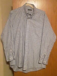 Club Room Button Up Shirt Men's Size 16 Long Sleeve Blue, White, Red Striped