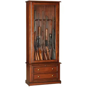 8 Gun Cabinet 5.45 cu ft w/ Lockable Doors Drop Compartment Felt-Led Base Brown - Picture 1 of 12
