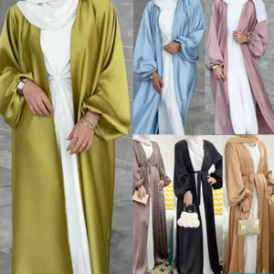 Dubai Satin Open Abaya Women Muslim Maxi Cardigan Dress Kimono Caftan Kaftan New - Picture 1 of 45