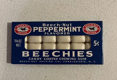 Caja de paquete de goma recubierta de 5 centavos Beechies de haya y nuez de los años 60 de colección nueva completa Foto 1 de 4