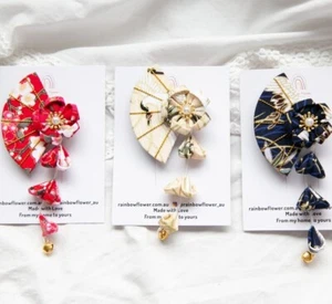 GIRL HAIR CLIP Japanese Style Fan Pendant Hair Clip, Exquisite Handmade Hair pin - Picture 1 of 19