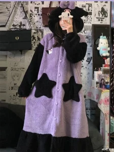 Kuromi Thick Nightgown Robes Women's Plush Pajamas Cartoon Girls Nightshirt - Picture 1 of 9