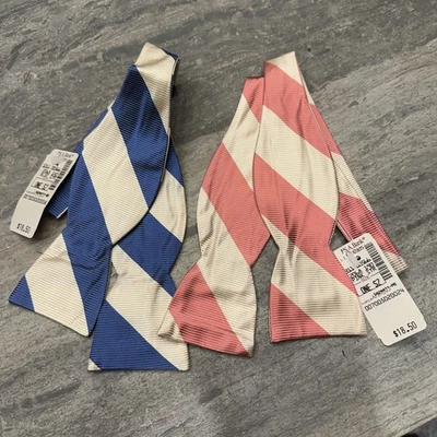 ДВА новый с Ярлыками Jos A. Банк галстук-бабочка лот синий полоски розовый полоски 100% шелк - Изображение 1 из 4