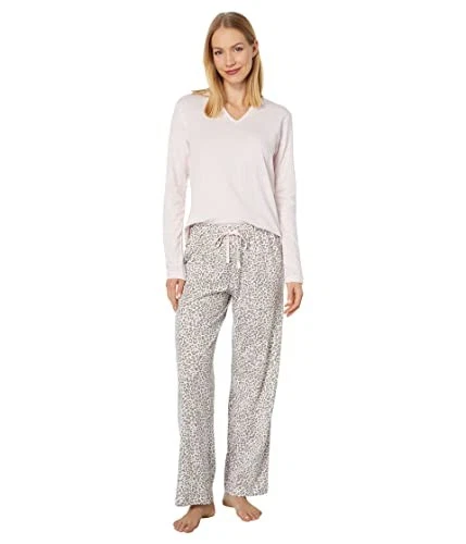 Karen Neuburger Petite Camiseta Manga Larga Cuello Dividido Conjunto PJ (Rosa/Rosado Leopardo Escarchado) Foto 1 de 1