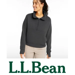L.L. Bean Women's Ridgeknit Half-Zip Pullover Sweatshirt Oversized Waffle Gray M - Picture 1 of 11