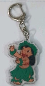 Disneyland Lilo Stitch Hula Girl Acrylic Key Ring, Zipper Clip On 2 Sided - Picture 1 of 3
