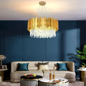 Living Room Crystal Lamp,Golden K9 Crystal Chandelier,Living Room,Bar - Picture 1 of 9
