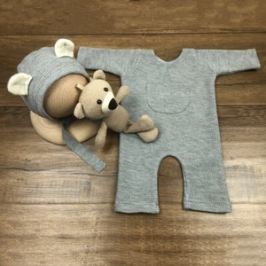 Newborn Baby Photography Prop Clothes Hat Clothing Jumpsuit Romper Bear Doll Set - Picture 1 of 25