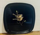 VTG Couroc Plate 8.5x8” Two Birds On A Branch Hand Inlaid On Black Phenolic MCM