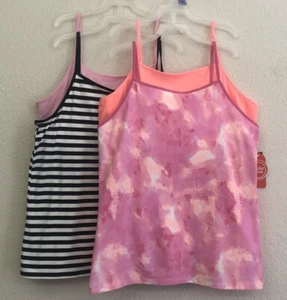 Set of 2 Wonder Nation Girl's Cami New Solid Tie Dye Striped Stretch   5K37 - Picture 1 of 11