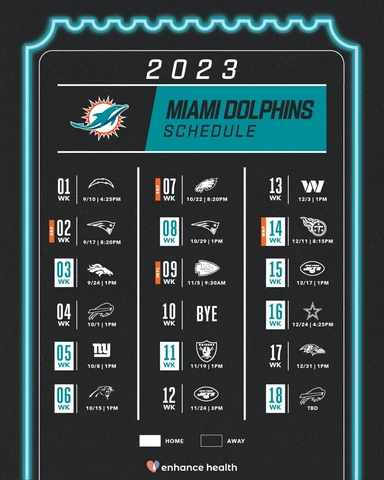 Miami Dolphins 2023 Season Schedule NFL 8x10 Photograph Print Cover