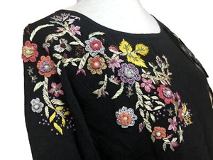 Cartise Black Blouse Embroidered Floral Size L Top 3/4 Sleeve Women NWT - Bild 1 von 12