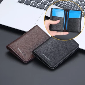 Billetera delgada plegable de cuero billetera para tarjetas mini portatarjetas para hombres regalos con embrague pequeño - Imagen 1 de 24