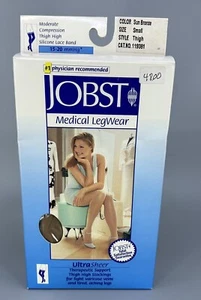 Jobst Ultrasheer Thigh Highs w/ Lace Silicone Top Band 15-20 mmHg Suntan Small - Picture 1 of 6