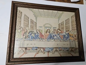 The Last Supper Framed Vintage Finished Needlepoint Behind Glass 21" by 16.5" - Picture 1 of 3