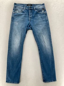 Replay Jeans Mens 30x30 Ezhir Slim Fit Blue Stretch Denim Distressed Button Fly - Picture 1 of 16