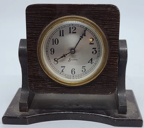 Antique Working 1920s SESSIONS Mini Wind-Up Art Deco Mantel Shelf Desk Clock Cover