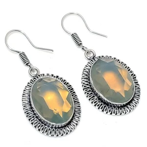 Fire Opal Gemstone Handmade 925 Sterling Silver Jewelry Earring 1.65" - Picture 1 of 1