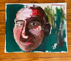 Quadro astratto su tela 16x20 arte contemporanea outsider ritratto volto verde AR - Foto 1 di 4