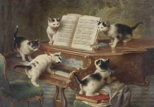 Antikes Kätzchen Klavier Wandbild - viktorianische Katze Poster - 16x12/20x16/24x18/36x24 - Bild 1 von 11