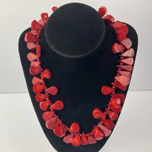 LUC Lucas Lameth Red Coral Chunky Teardrop Graduated Necklace Sterling Silver - Picture 1 of 20