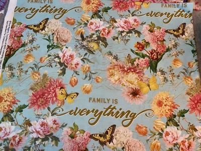 Tela Tina Higgins Family is Everything David Textiles Aqua Butterfly por comprar Foto 1 de 4