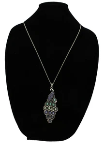 New Silver Peacock Pendant Necklace with Faceted Stones NWT #N0012 - Picture 1 of 2