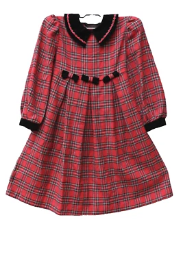 Vestido de fiesta de Navidad a cuadros rojo Bonnie Jean vintage de los años 80 cuello de terciopelo 6X Foto 1 de 4