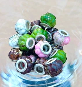 10 x UNUSUAL CHINESE LANTERN STYLE EUROPEAN CHARM BEADS - MIXED COLOURS. A+ GIFT - Picture 1 of 3