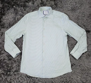 Charles Tyrwhitt Dress Shirt Mens 16 - 34 Green White Geometric Slim Fit Formal - Picture 1 of 15