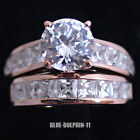 Real Genuine Solid 9ct Rose Gold Engagement Wedding Rings Set Simulated Diamonds