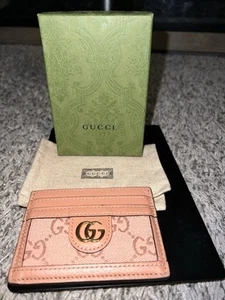 GUCCI Monogram Textured Ophidia Card Holder Rose Pink - Picture 1 of 4