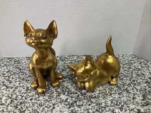 2 Vintage Anthony Freeman McFarlin sitzende Katze Figuren signiert Gold Smile - Bild 1 von 14