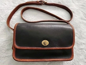 Vintage Coach Compartment Bag 9850 Black With Tan Spectator Crossbody USA - Picture 1 of 12