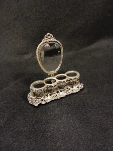 Vintage silberfarben Metall Lippenstift Halter mit Spiegel Hollywood Regency 50er-60er - Bild 1 von 12