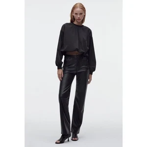 ZARA Womens Faux Leather 90s High Rise Straight Leg Full Length Pant Size XS - Picture 1 of 10