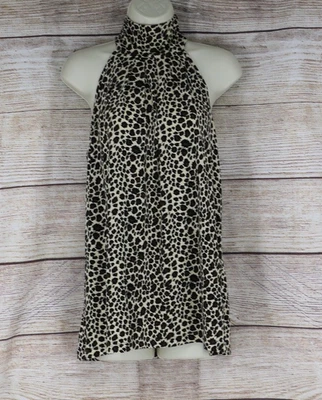 Camiseta sin mangas pulóver cuello alto estampado de leopardo negra talla XL para mujer Foto 1 de 4